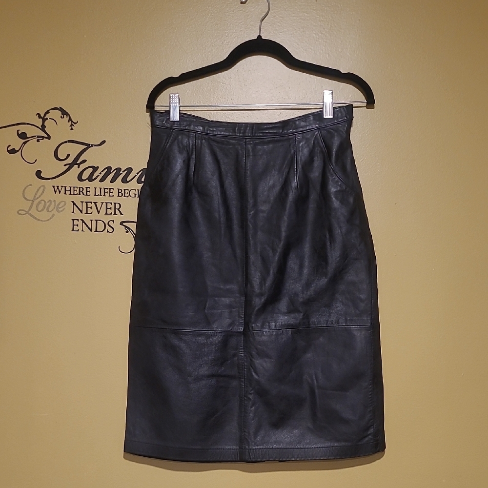 Sliverleaf Vintage Elegant Black Leather Skirt
